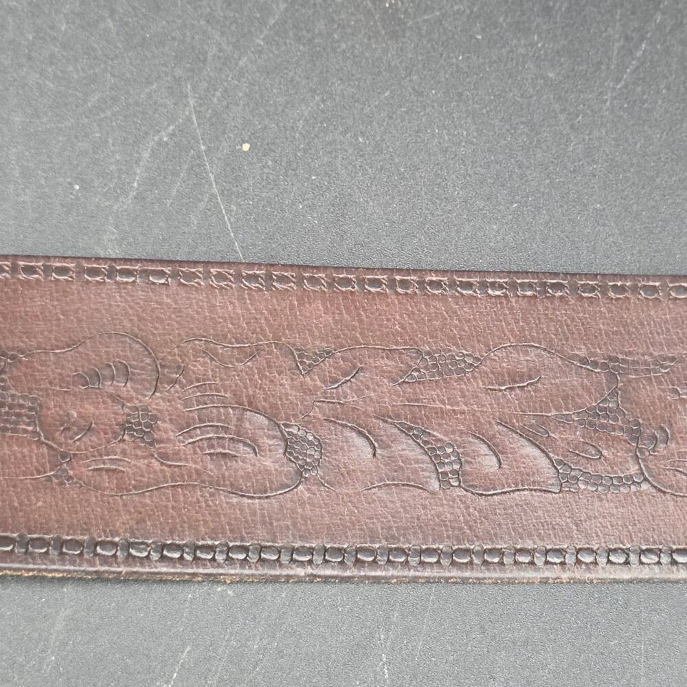 Vintage Tooled Leather Belt Dark Brown Western Cowboy Floral Size 34 Mexico